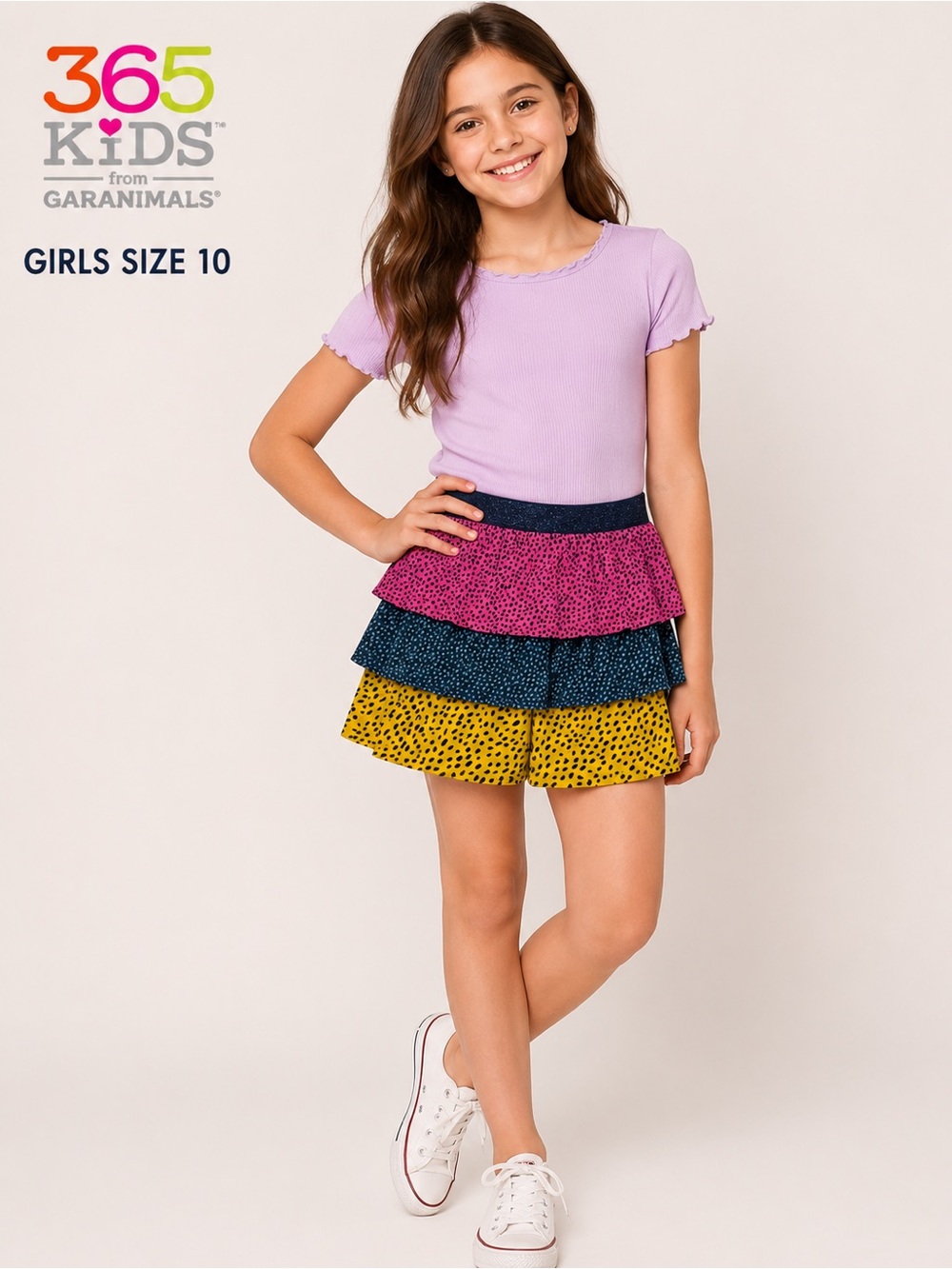 365 Kids Garanimals Girls Size 10 Tiered Ruffle Skort Multicolor Animal Print